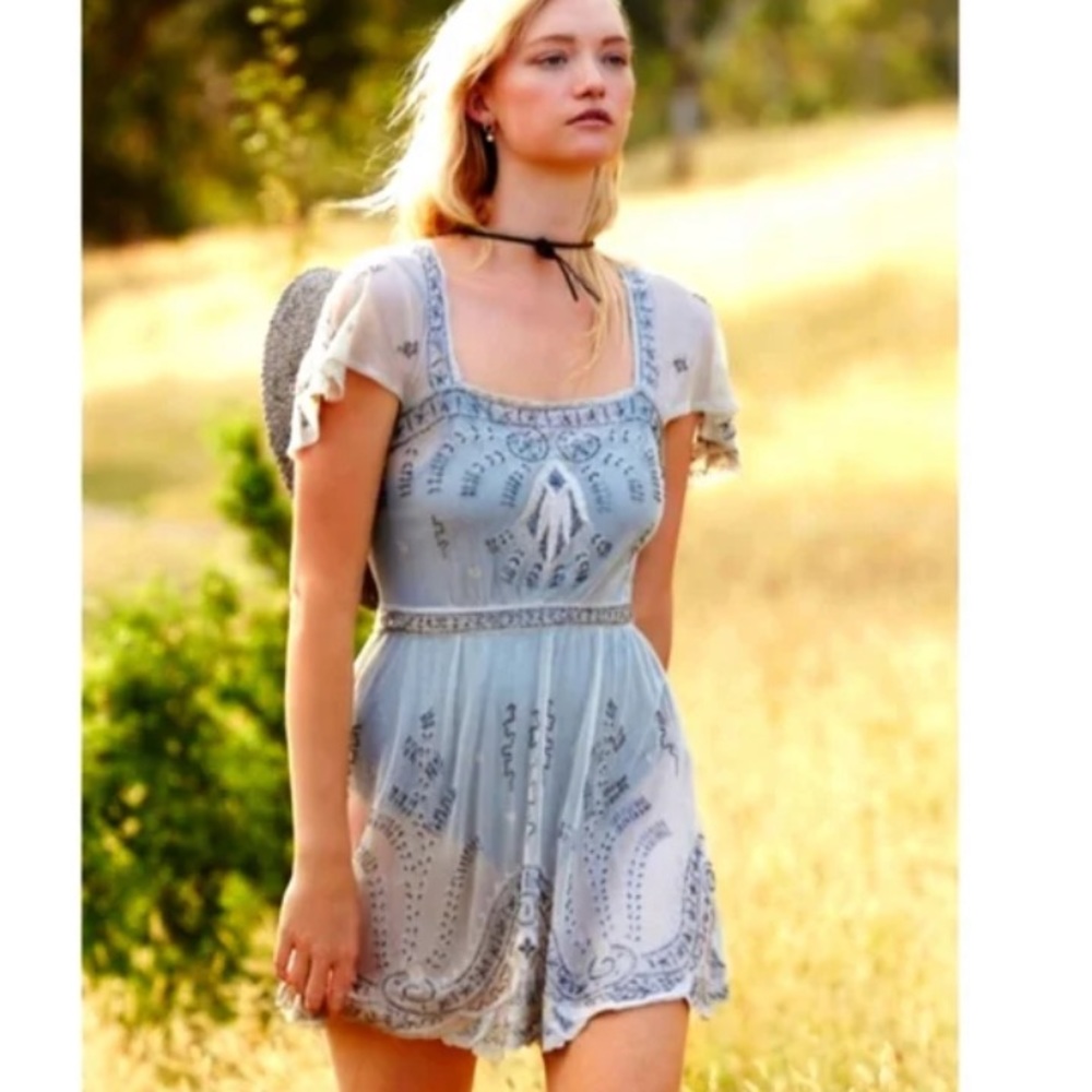 Free People Blue and White Mini Dress